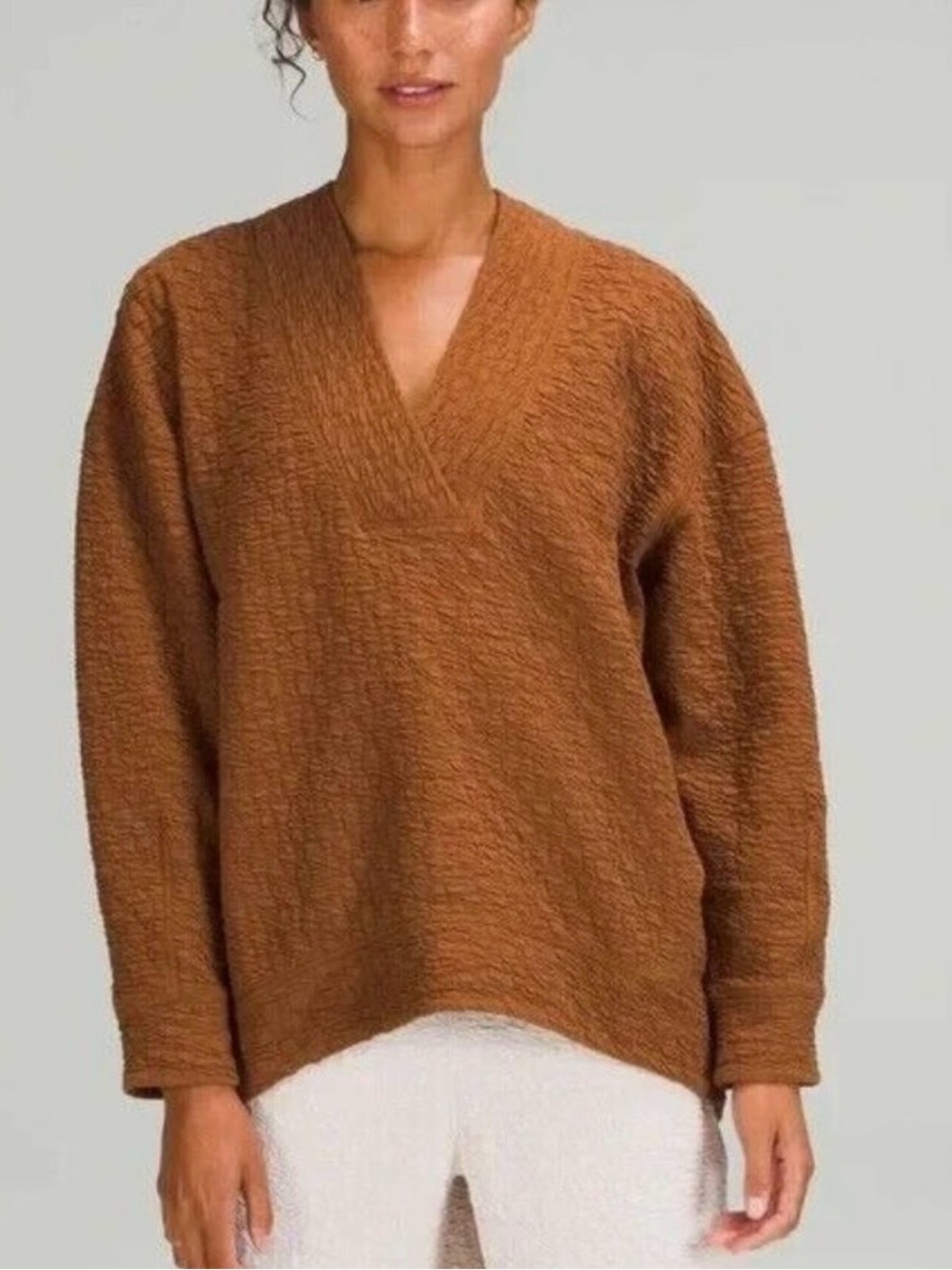 Lululemon Rippled V-Neck Pullover Copper Brown Size 6